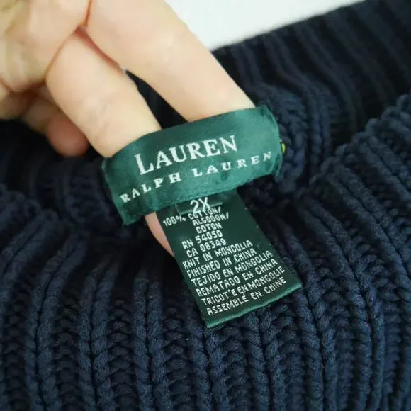 Lauren Ralph Lauren 2X Sweater Navy Blue Heavy Cotton Vintage 90s Preppy Capsule - Picture 6 of 7